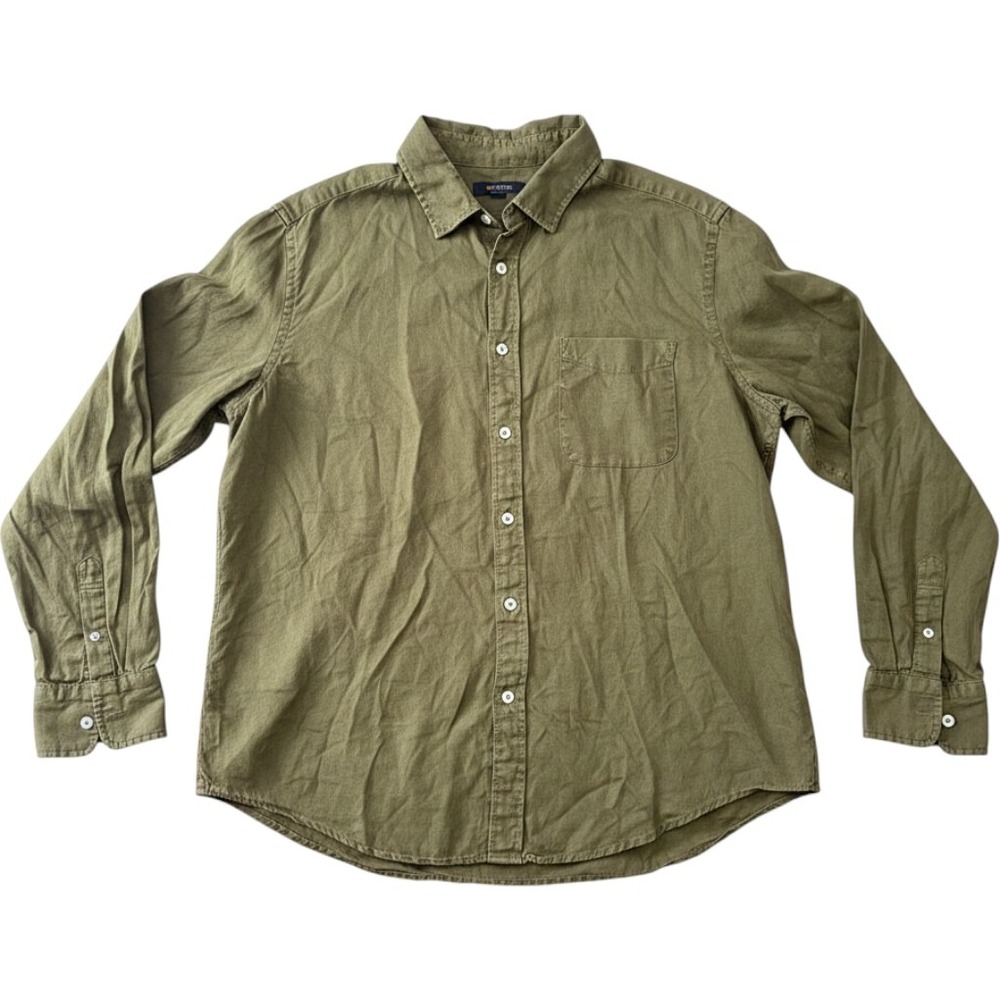 Quince Mens Olive Green 100% European Flax Linen Button Down Shirt Large CMA01